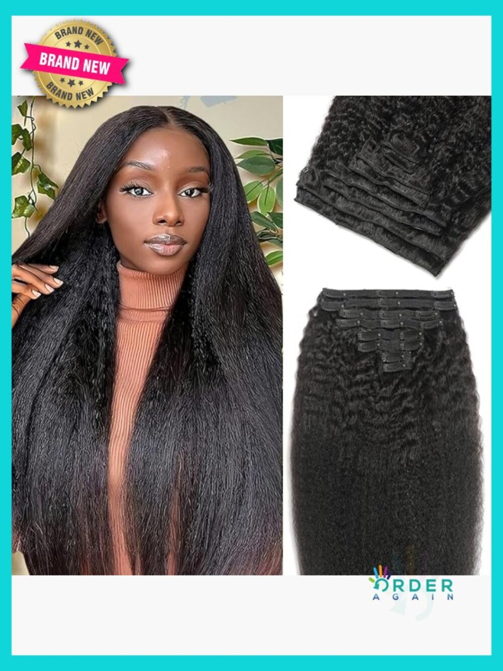 Clip In Hair Extensions Real Human Hair 24Inch Kinky Straight Double Weft 18